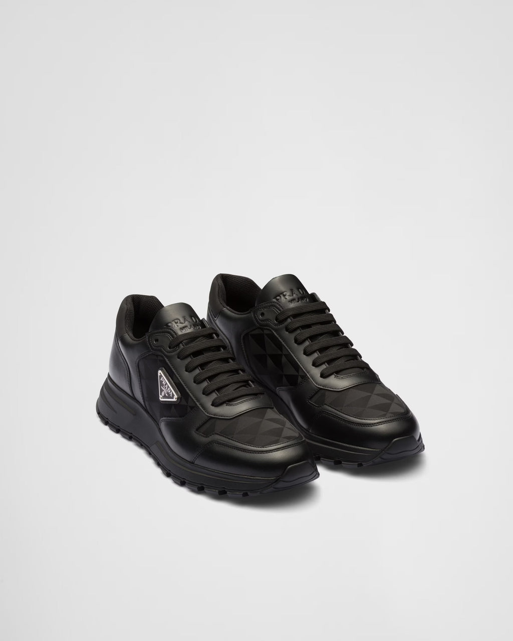 High-Top-Sneaker aus Leder und Re-Nylon
